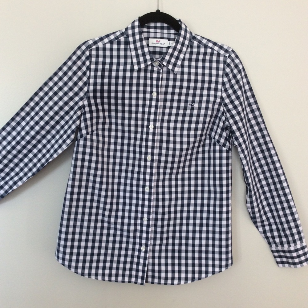 Vineyard Vines cotton blue white checked shirt